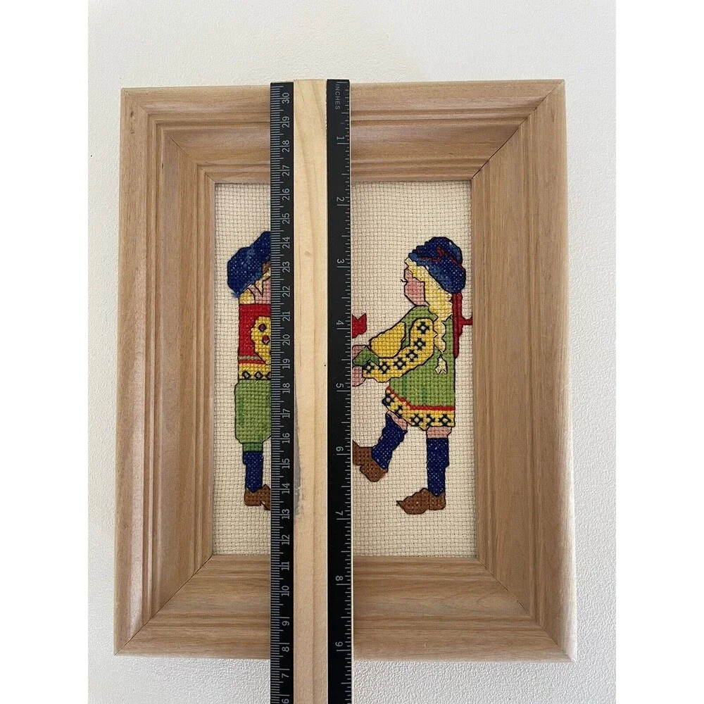 Framed Completed Dutch Girl and Boy Cross Stitch Hand Stitched  Nice 9x7